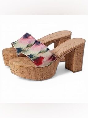 Stuart Weitzman Multicolor Floral Cork Platform Slide Heels